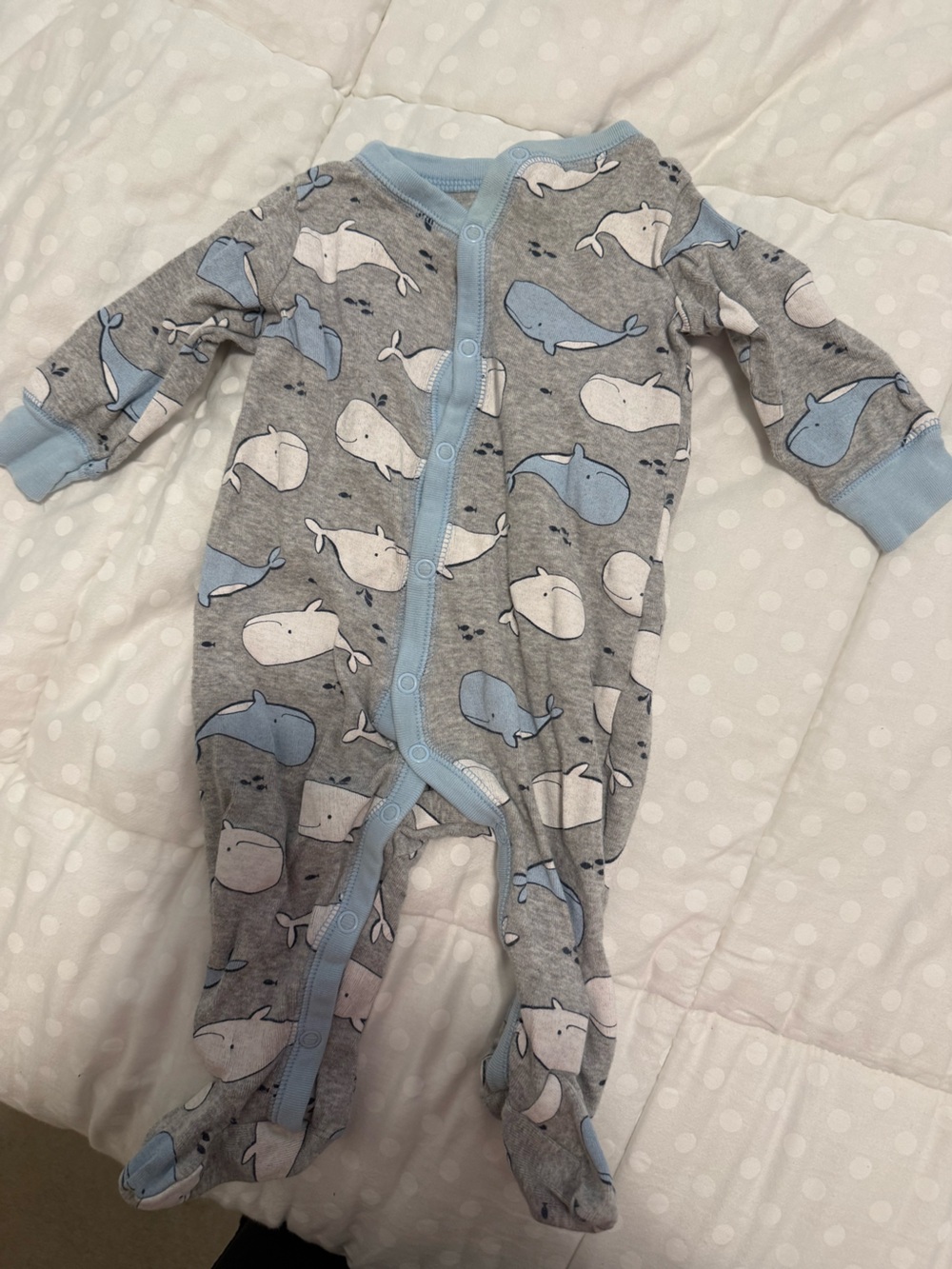 Carter's Gray Whale Print Footed One-Piece with Light Blue Trim